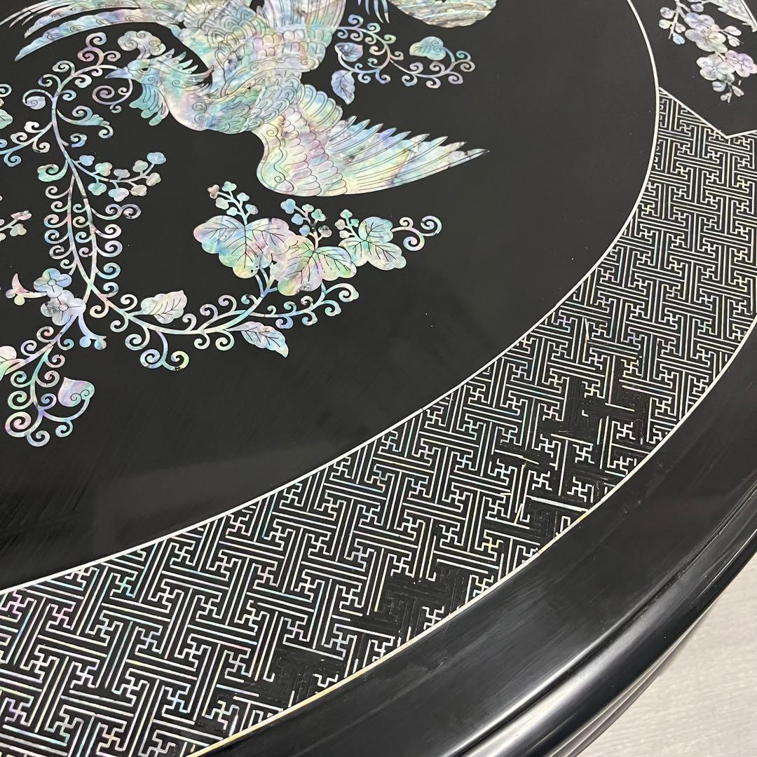 こうね　螺鈿細工 ガラス天板付き 座卓 テーブル 鳳凰 黒漆