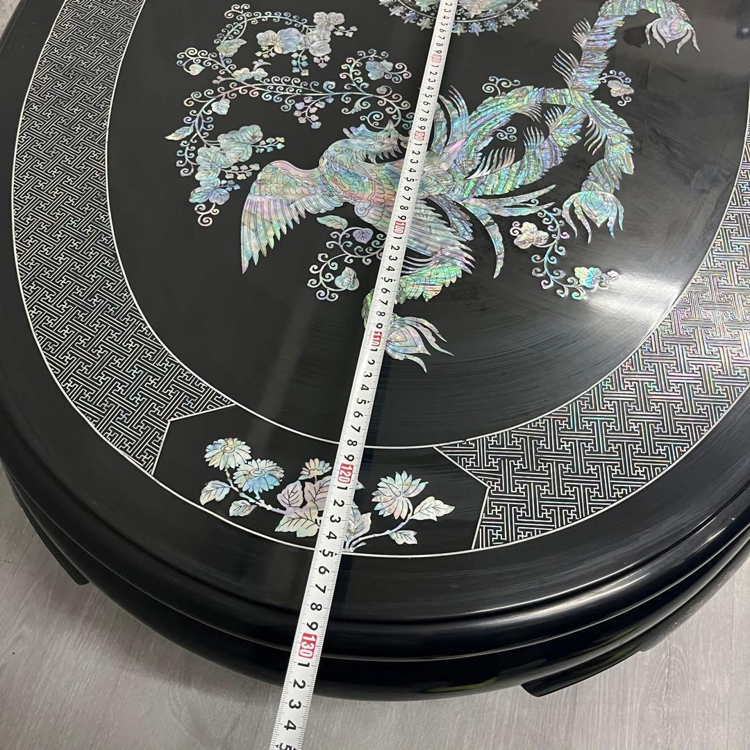 こうね　螺鈿細工 ガラス天板付き 座卓 テーブル 鳳凰 黒漆