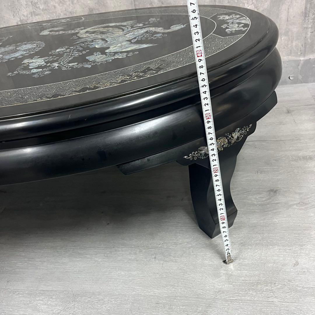 こうね　螺鈿細工 ガラス天板付き 座卓 テーブル 鳳凰 黒漆