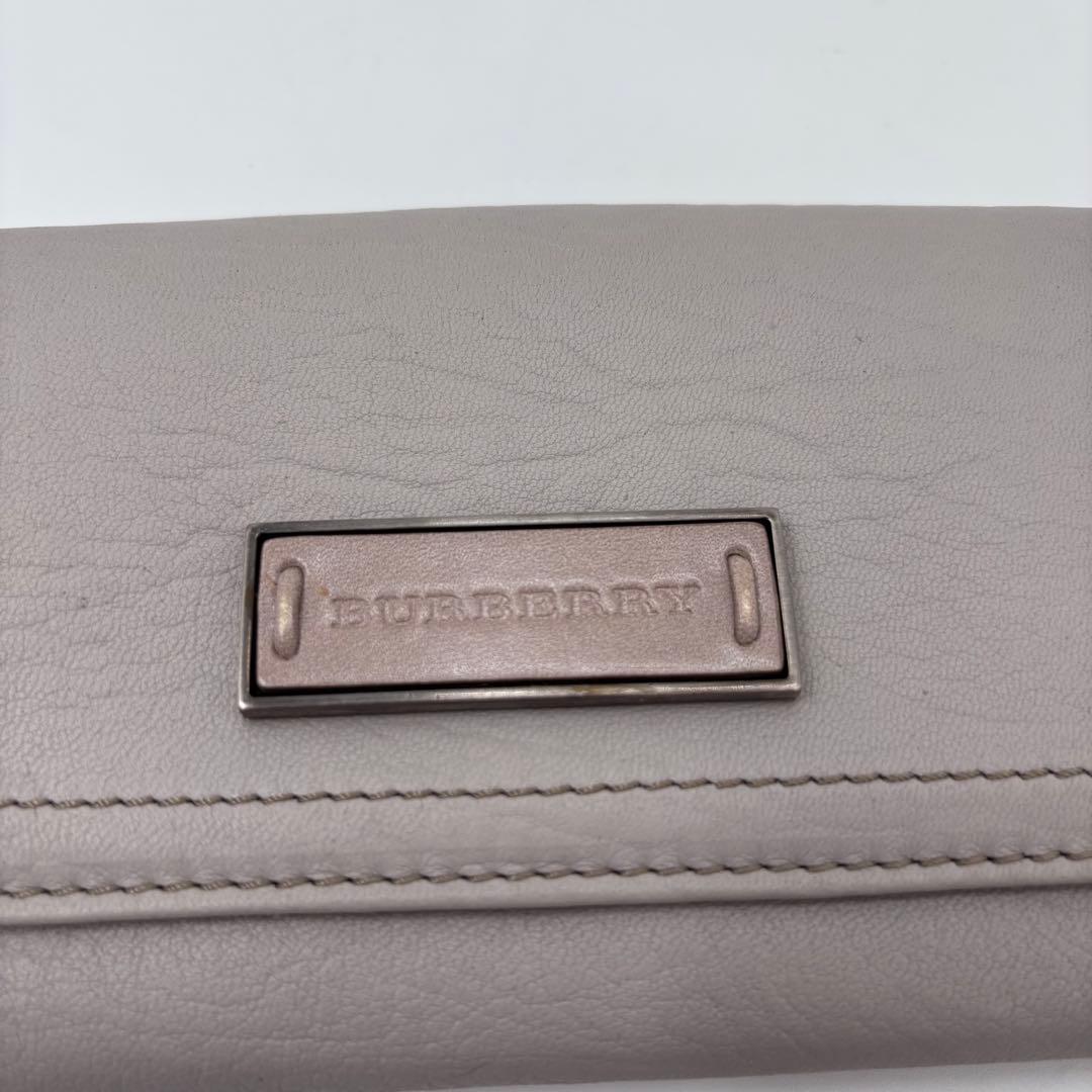 美品 バーバリー レザー長財布 グレージュ ノバチェック 二つ折り 箱付