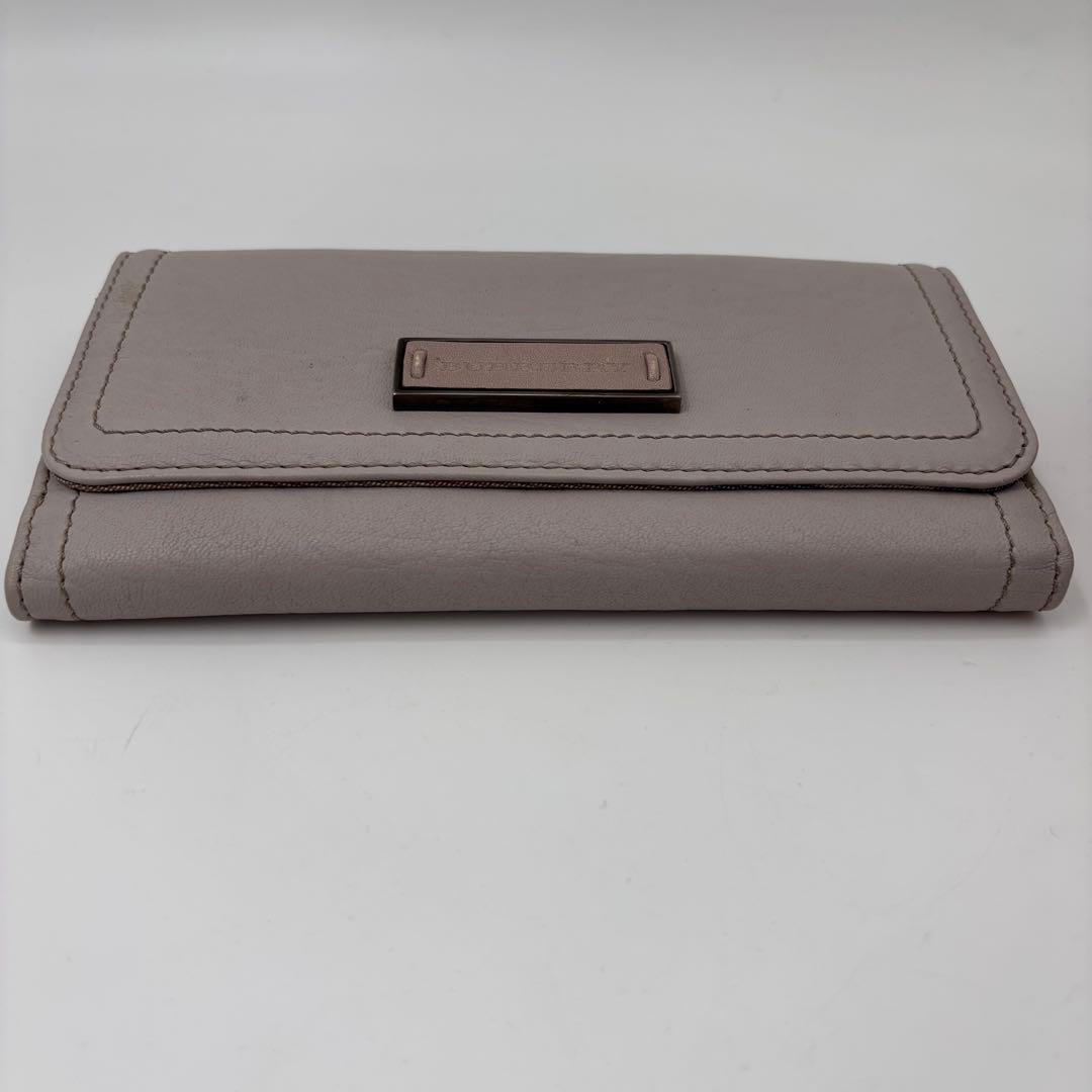 美品 バーバリー レザー長財布 グレージュ ノバチェック 二つ折り 箱付