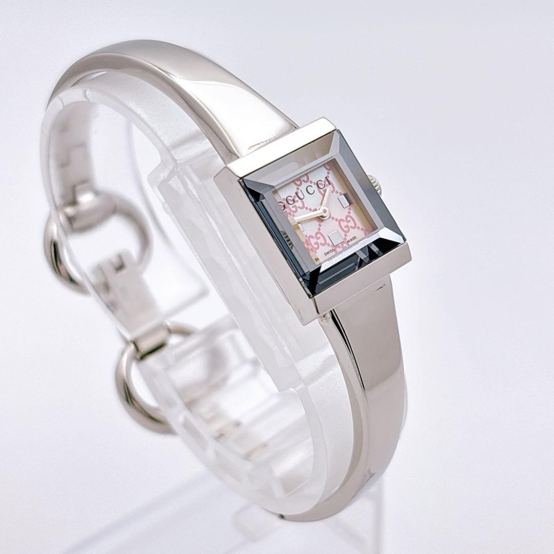 【美品・電池新品】GUCCI 128.5 GG ピンク シェル スクエア 腕時計