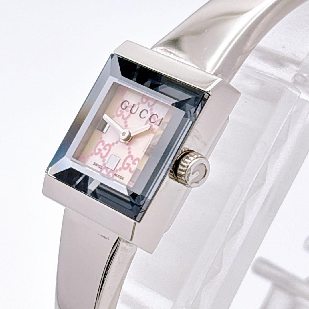 【美品・電池新品】GUCCI 128.5 GG ピンク シェル スクエア 腕時計