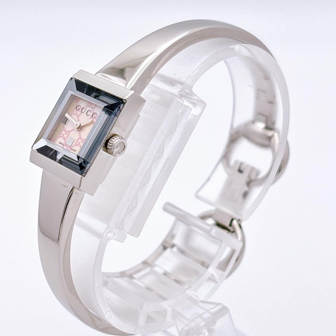 【美品・電池新品】GUCCI 128.5 GG ピンク シェル スクエア 腕時計