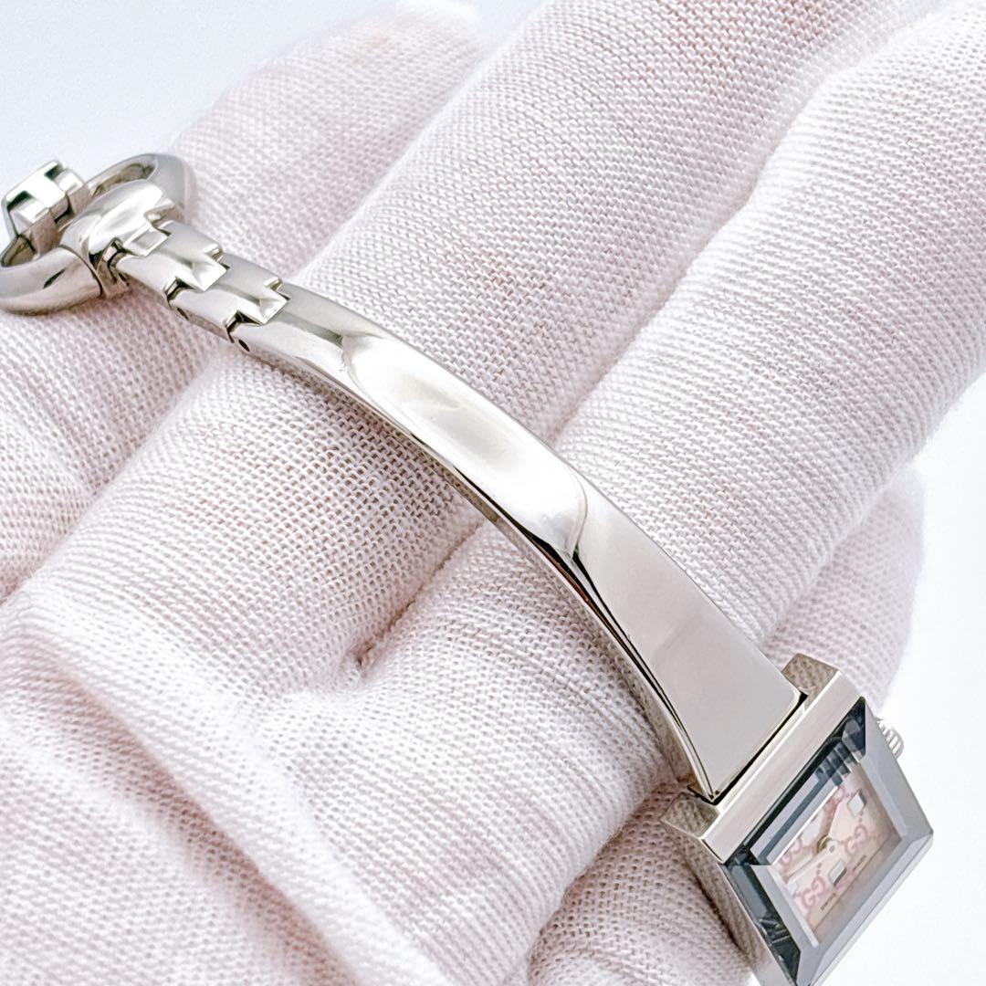 【美品・電池新品】GUCCI 128.5 GG ピンク シェル スクエア 腕時計