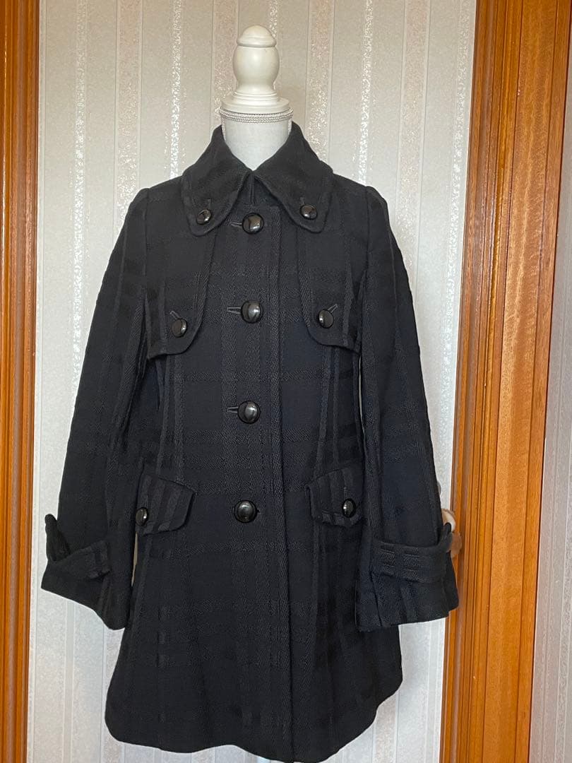バーバリーブルーレーベルAラインウールコート　ブラック