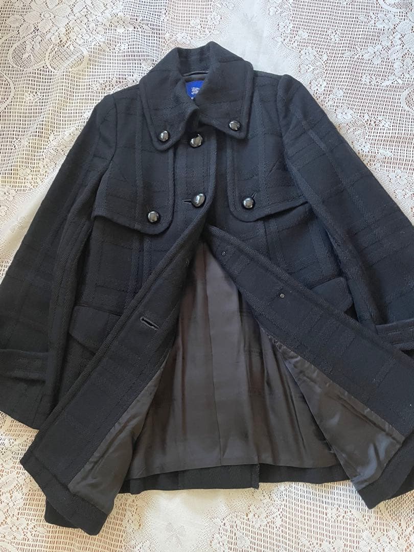 バーバリーブルーレーベルAラインウールコート　ブラック