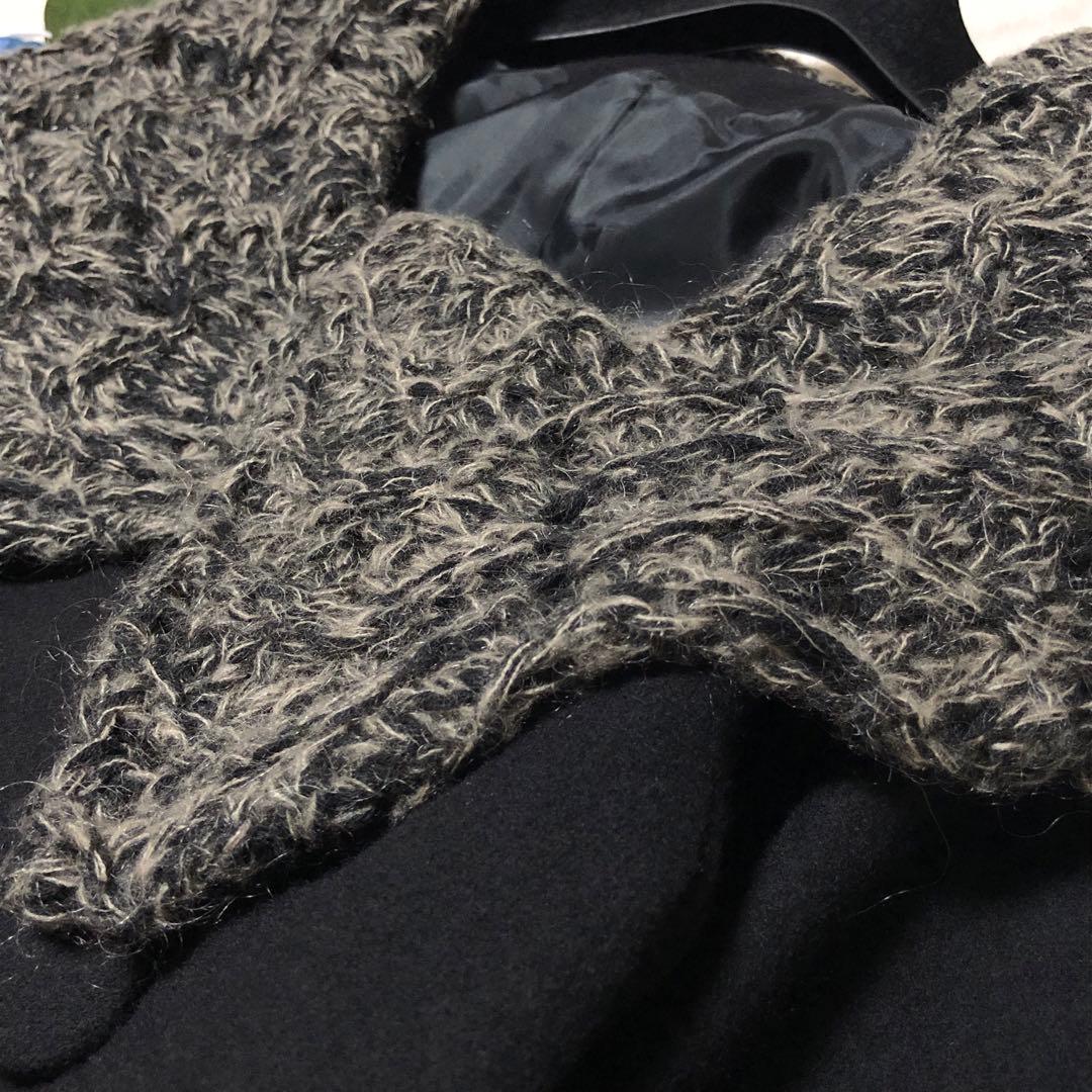 極美品　センソユニコ　チェスターコート　ケーブルニット　ロング丈　ウール　黒