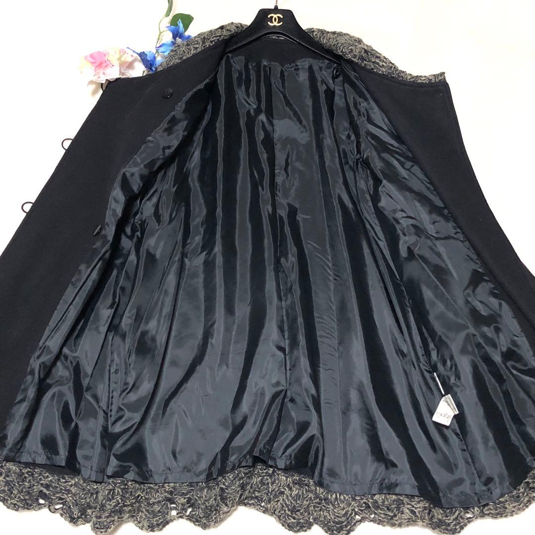 極美品　センソユニコ　チェスターコート　ケーブルニット　ロング丈　ウール　黒