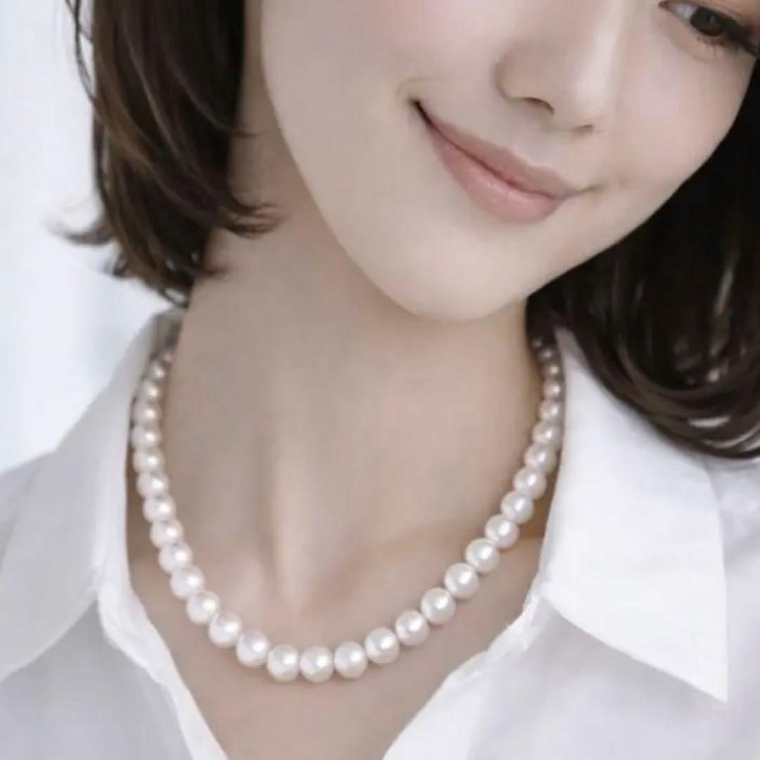 干渉色◎✨大珠8.5mm あこやパールネックレス オールノット仕上　イヤリング付