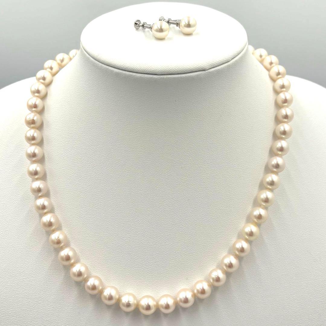 干渉色◎✨大珠8.5mm あこやパールネックレス オールノット仕上　イヤリング付