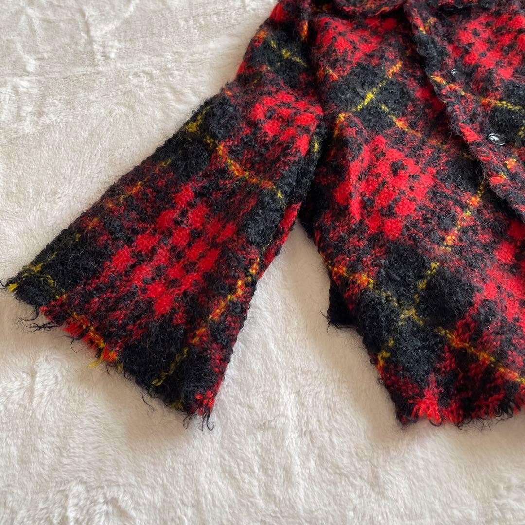 【美品】2002年製トリココムデギャルソン　ポンチョ型モヘヤジャケット　チェック