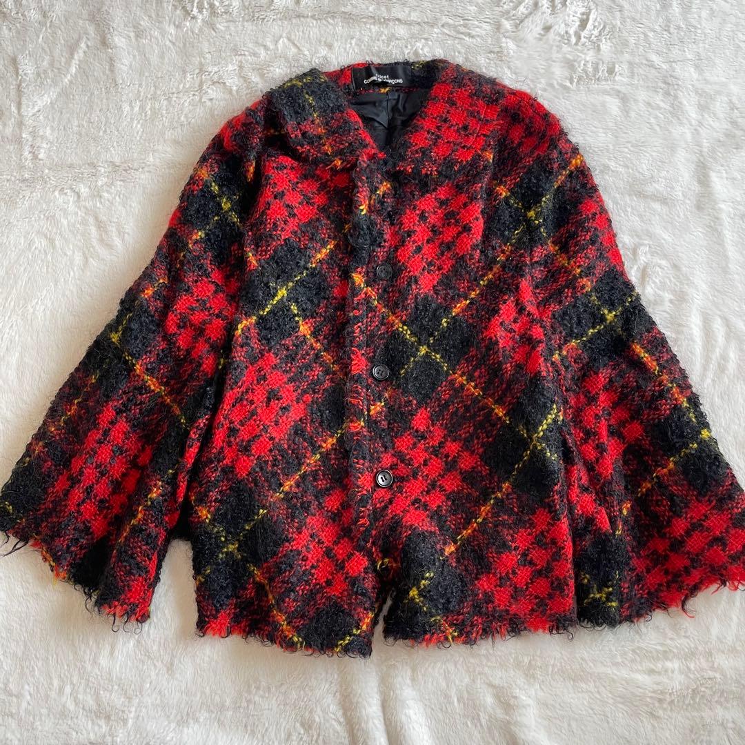 【美品】2002年製トリココムデギャルソン　ポンチョ型モヘヤジャケット　チェック