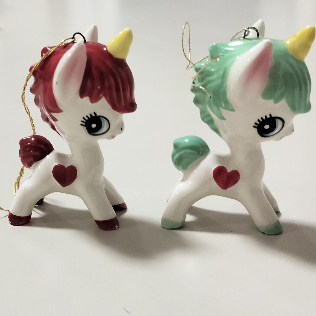 内藤ルネ ユニコーン 陶器 置物 赤と緑 2個セット