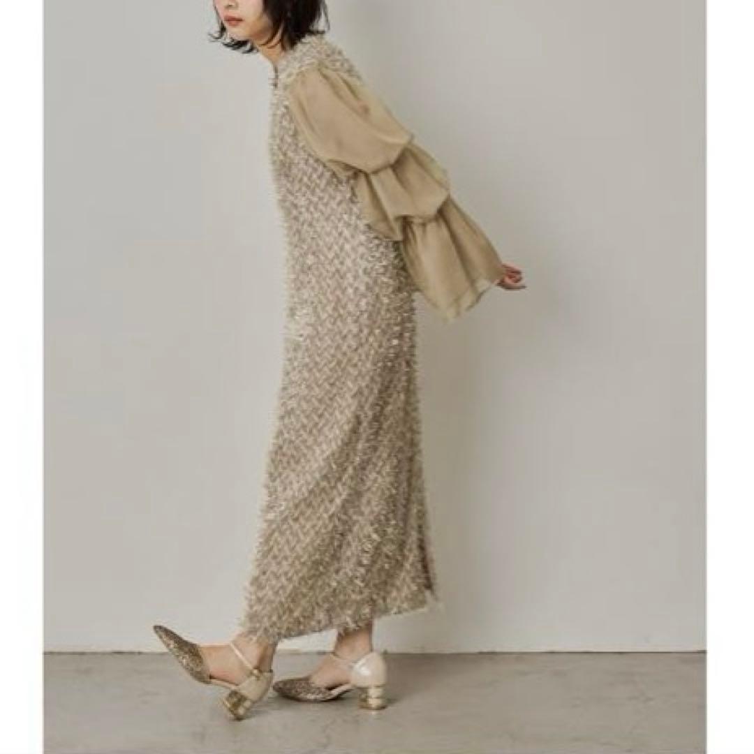 【新品未使用】デザインスリーブシャギードレス 結婚式お呼ばれオケージョンドレス