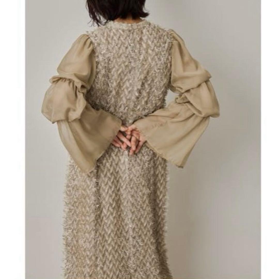 【新品未使用】デザインスリーブシャギードレス 結婚式お呼ばれオケージョンドレス