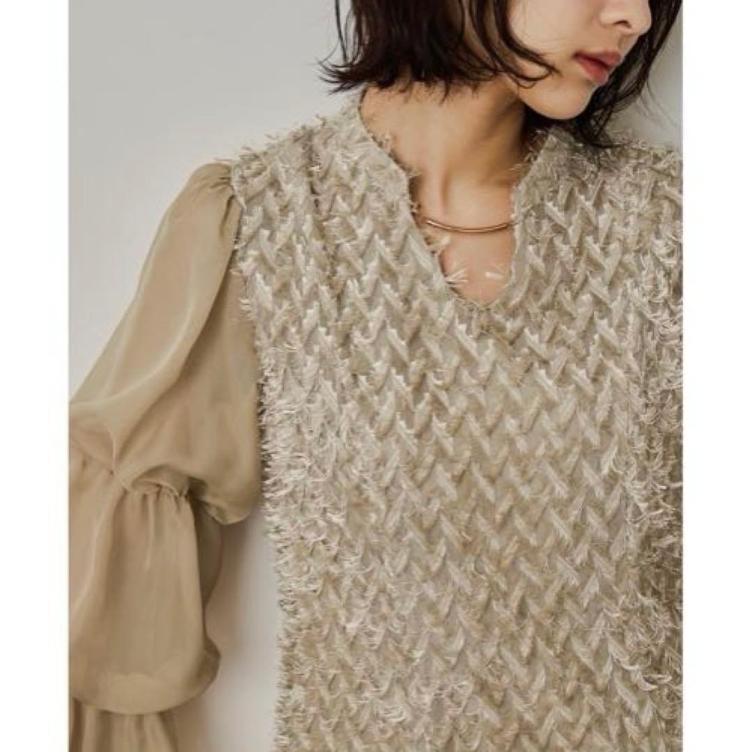 【新品未使用】デザインスリーブシャギードレス 結婚式お呼ばれオケージョンドレス