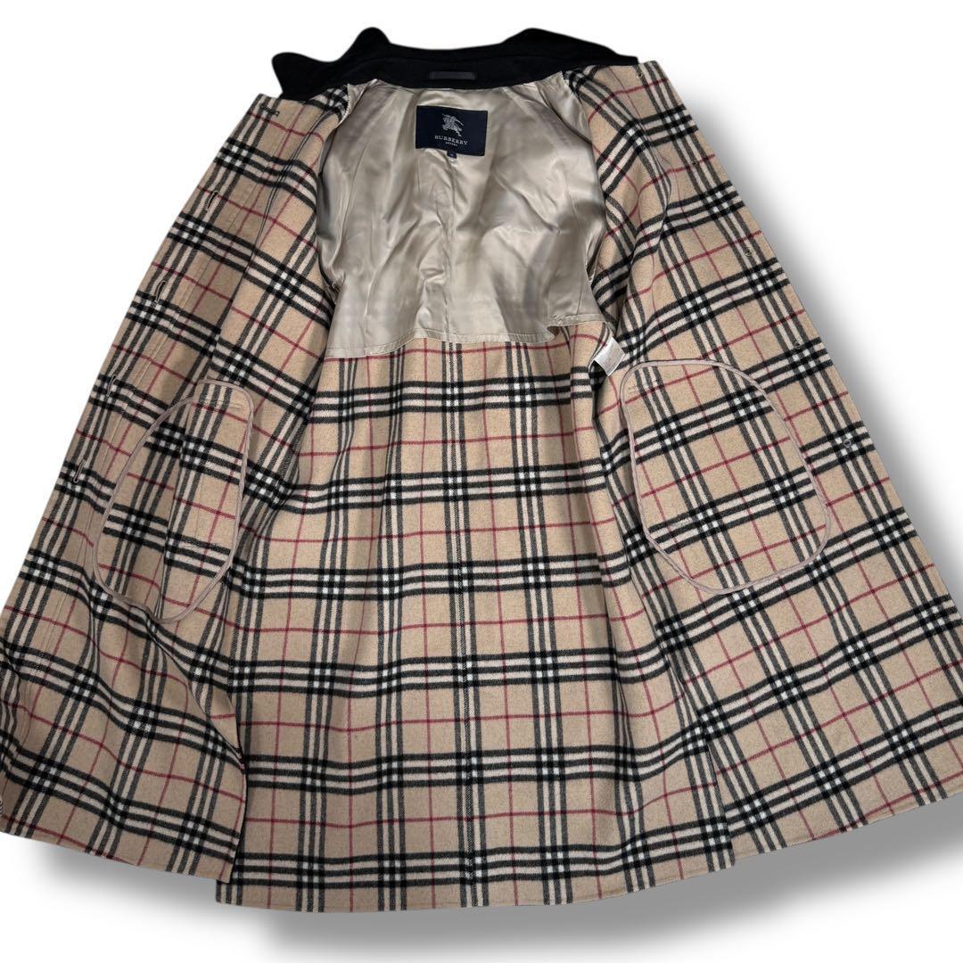 極美品 バーバリーロンドン カシミヤ混 ノバチェック 2way ロングコート 黒