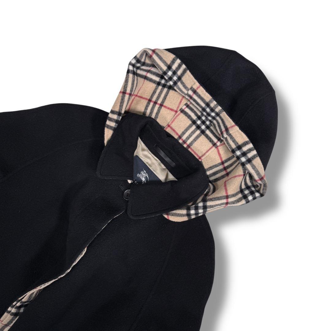 極美品 バーバリーロンドン カシミヤ混 ノバチェック 2way ロングコート 黒