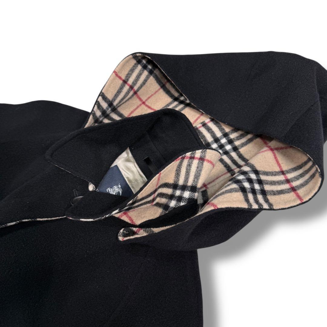 極美品 バーバリーロンドン カシミヤ混 ノバチェック 2way ロングコート 黒