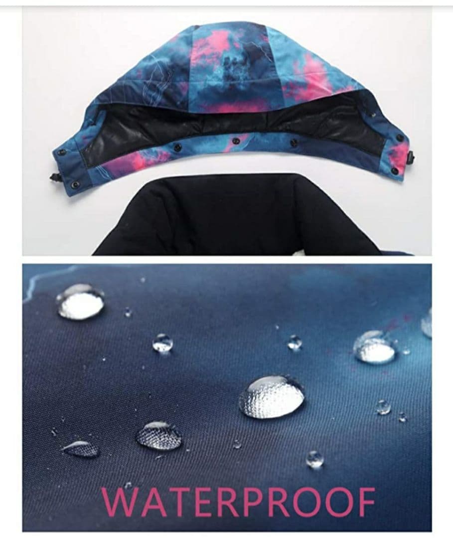 新品ブルー系迷彩柄ジャケット細見え防風撥水軽量 防寒スノボスキーレディースウエア