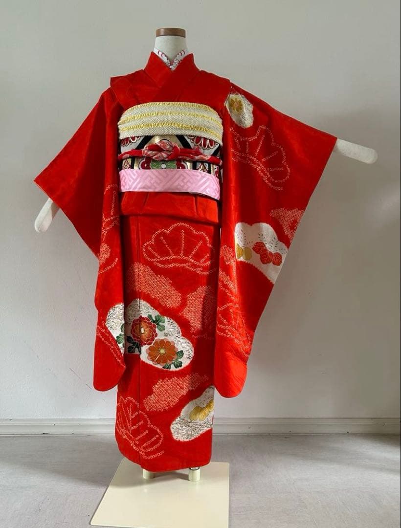 7歳　七五三　絞り　正絹着物　古典柄　帯　帯揚げ　帯締め　しごきセット