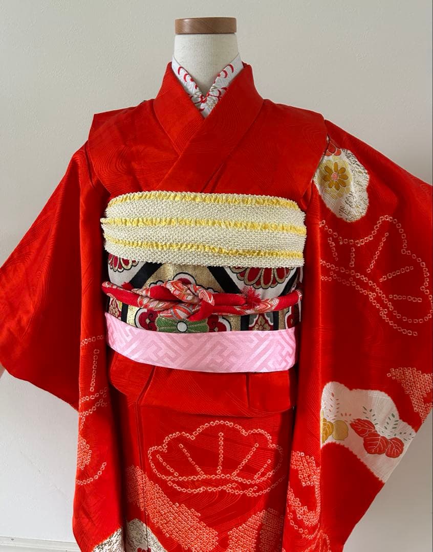 7歳　七五三　絞り　正絹着物　古典柄　帯　帯揚げ　帯締め　しごきセット
