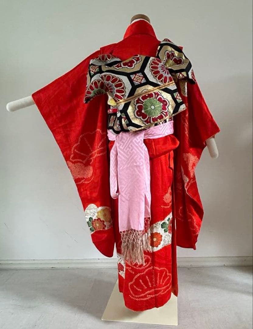 7歳　七五三　絞り　正絹着物　古典柄　帯　帯揚げ　帯締め　しごきセット