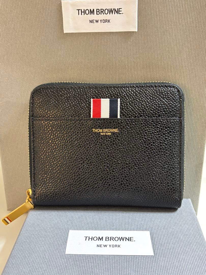 THOM BROWNE ショートジップ財布 ブラック