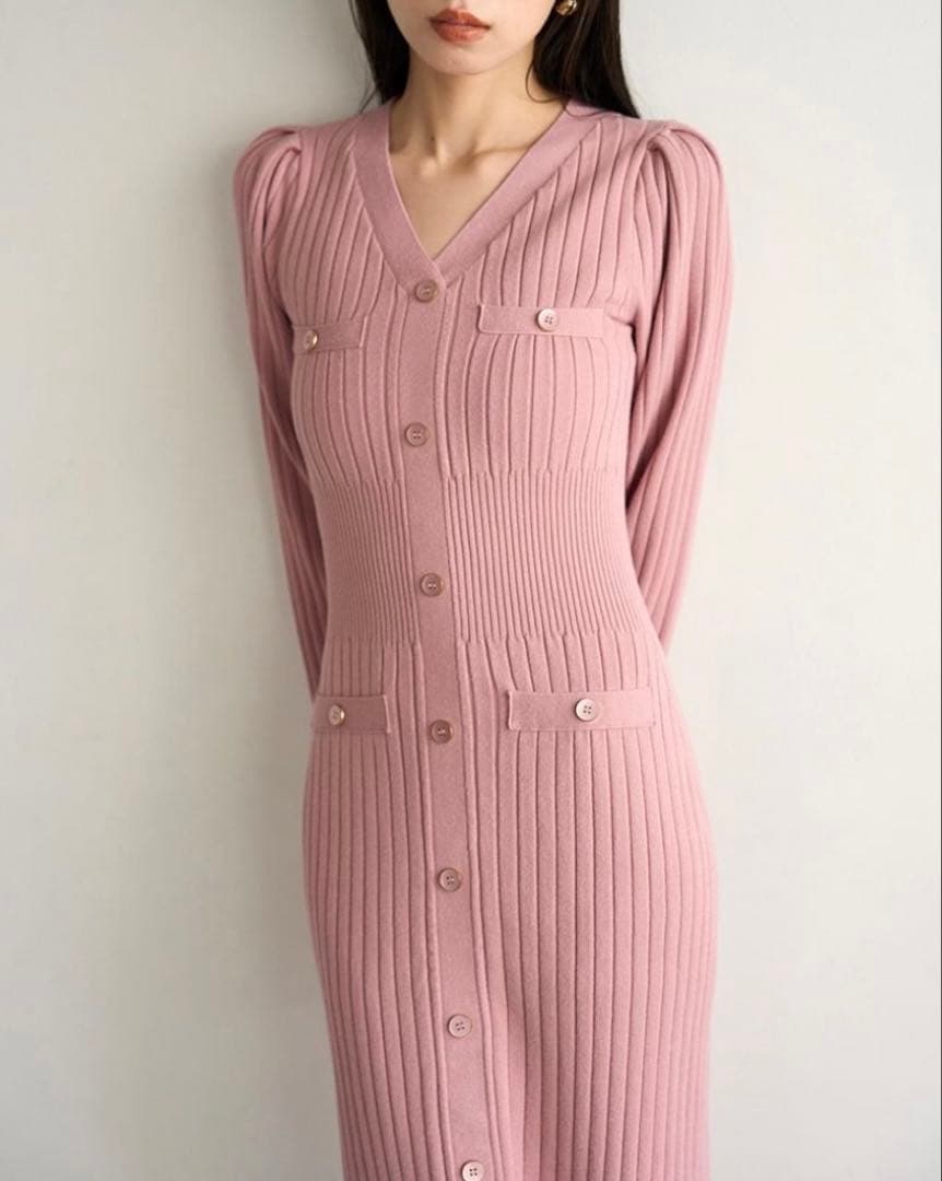 新品未使用　スナイデル　フロントボタンニットワンピース　ピンク