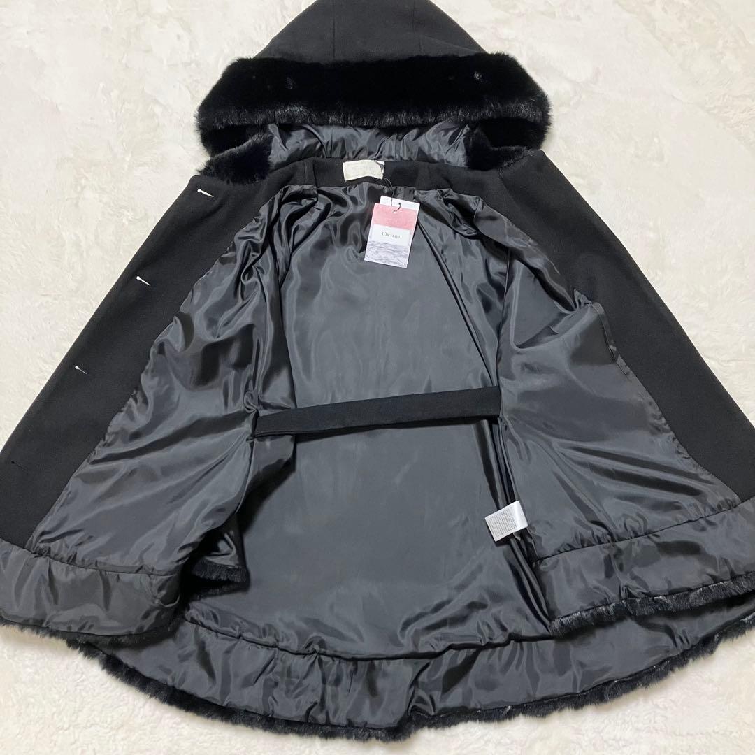 新品同様 タグ付 CHERI MI ファー ケープコート 黒　ポンチョ Free