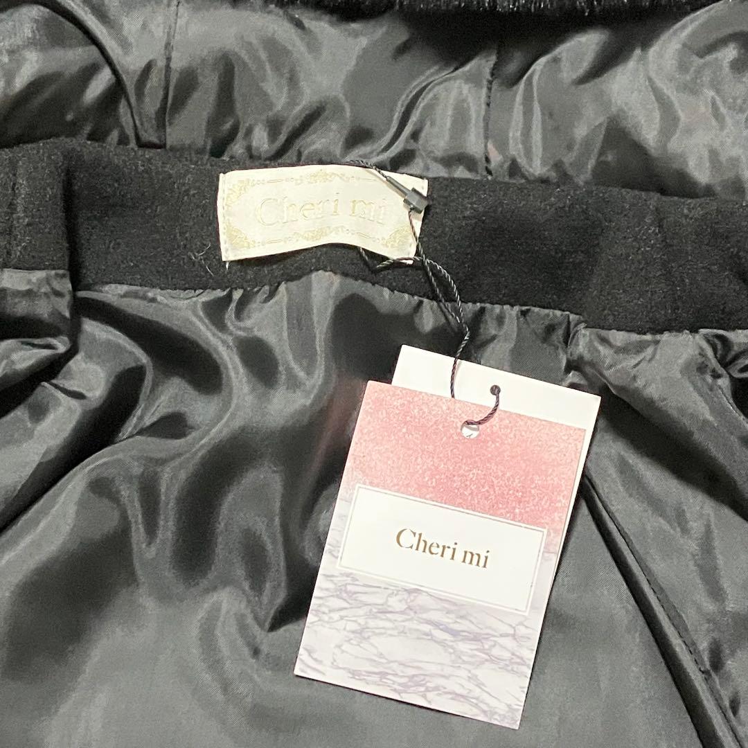 新品同様 タグ付 CHERI MI ファー ケープコート 黒　ポンチョ Free