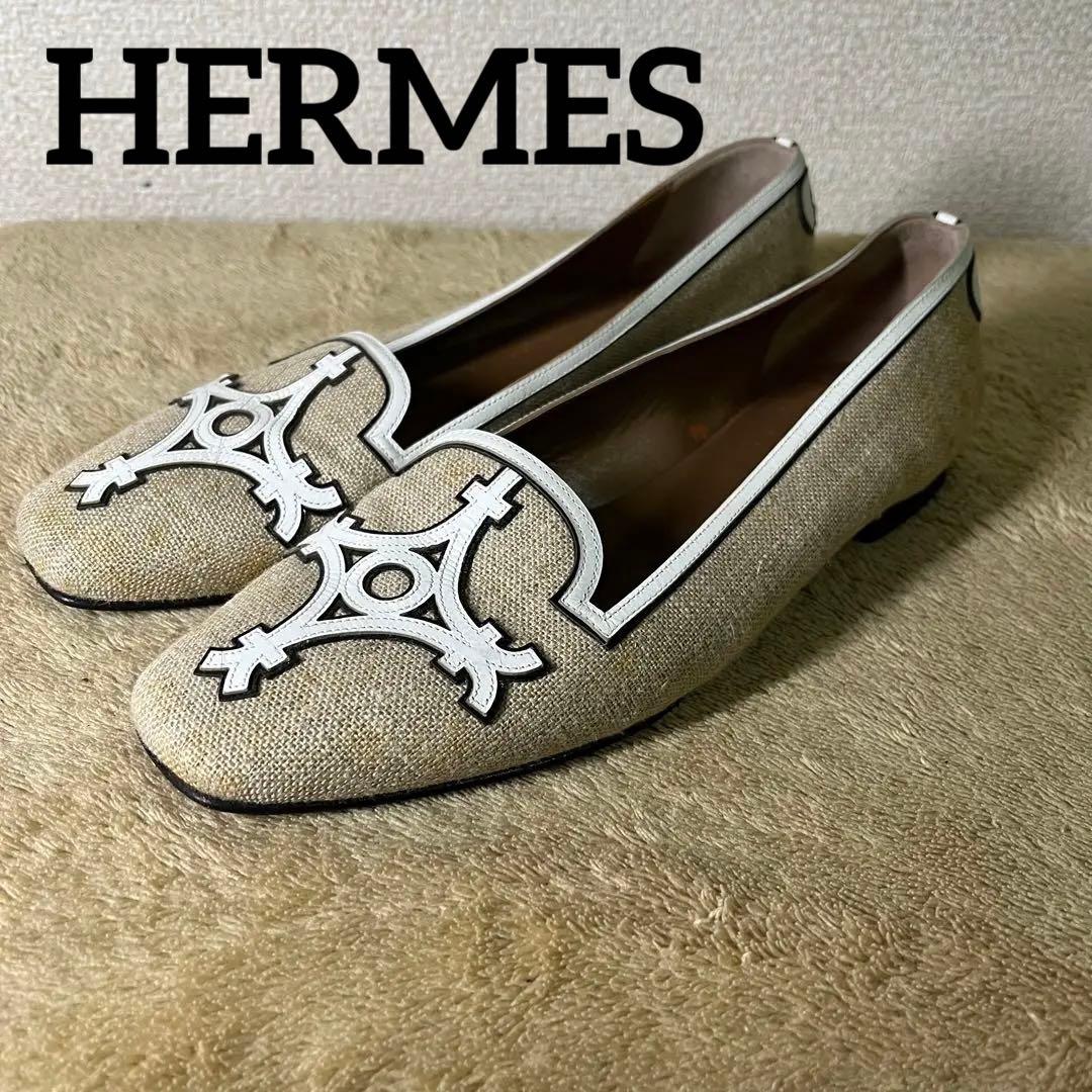 エルメス HERMES オペラシューズ キャンバスフラット シューズ 定価17万