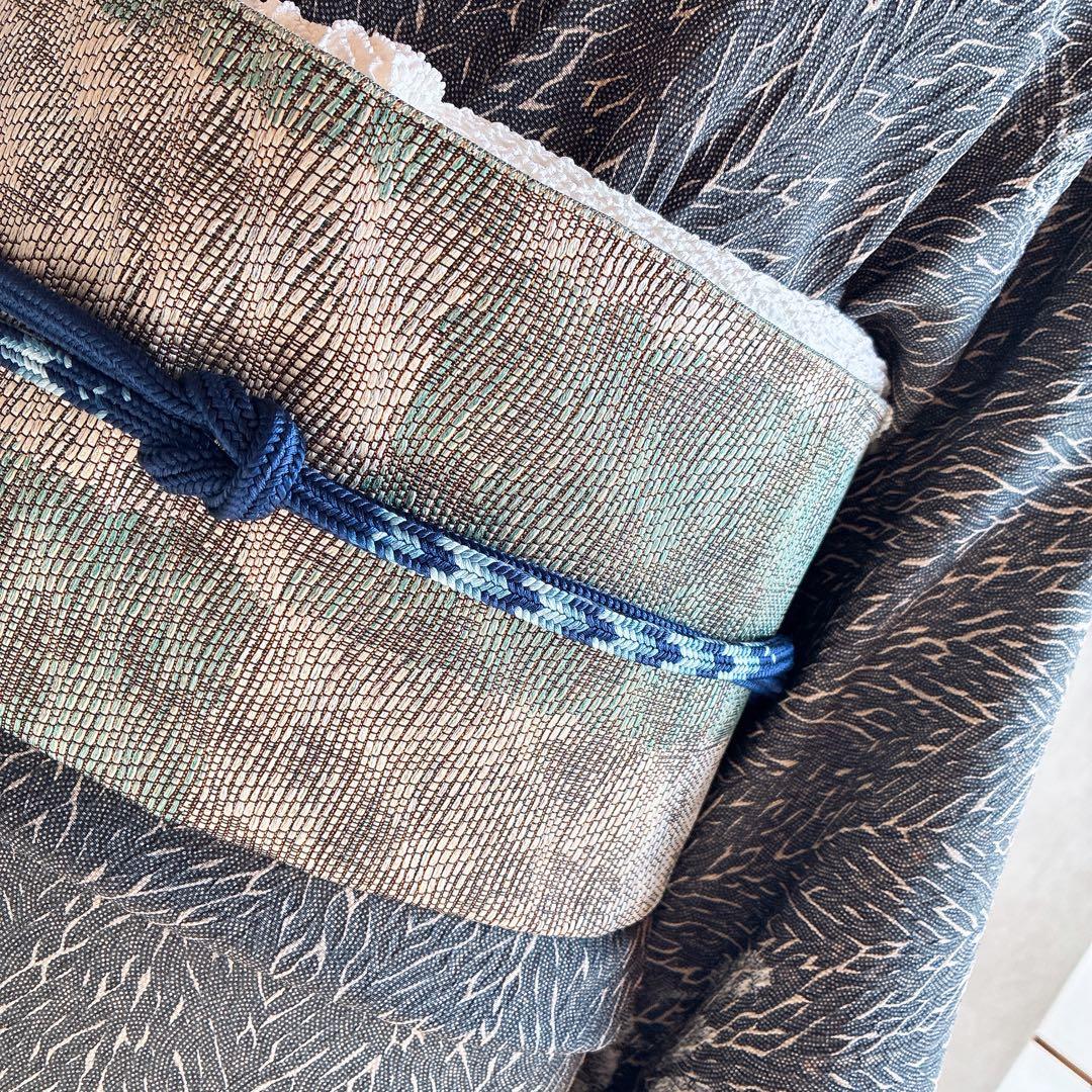 〈長襦袢➕〉訪問着　フルセット　着物　正絹　保津川下り　渋　パールトーン　J8