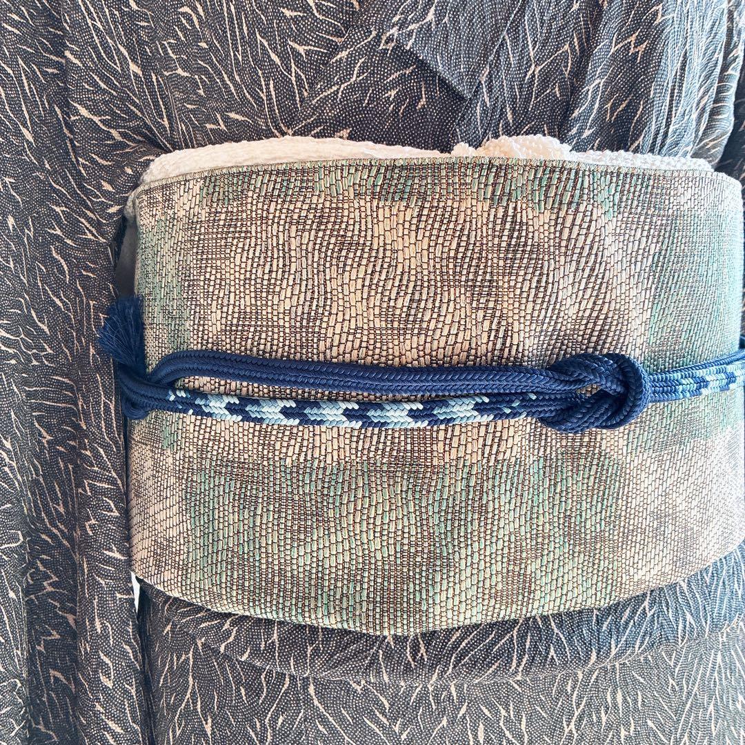 〈長襦袢➕〉訪問着　フルセット　着物　正絹　保津川下り　渋　パールトーン　J8