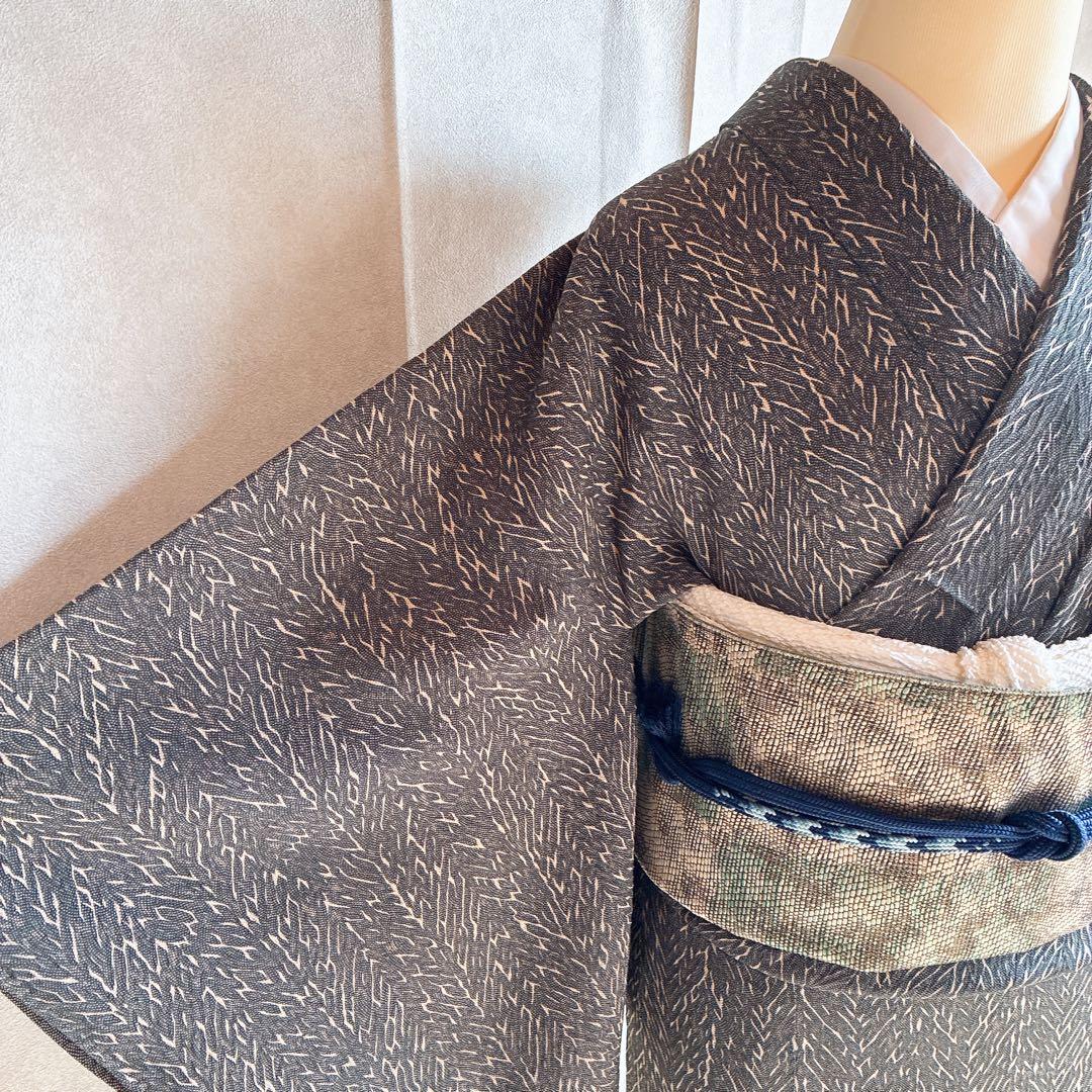 〈長襦袢➕〉訪問着　フルセット　着物　正絹　保津川下り　渋　パールトーン　J8