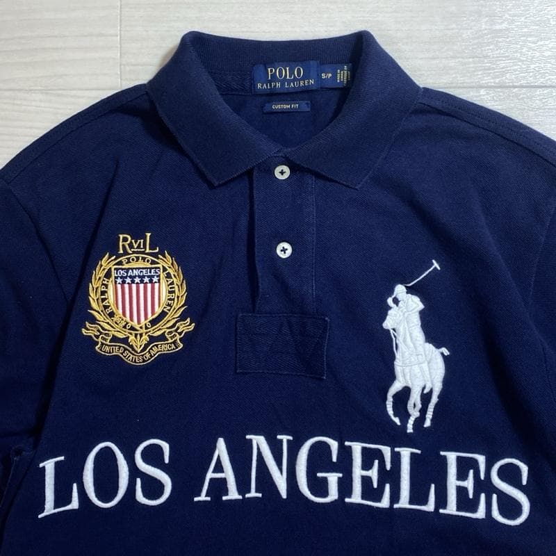 ポロラルフローレン/エンブレム×ロサンゼルス×ビッグポニー刺繍/鹿の子ポロシャツ