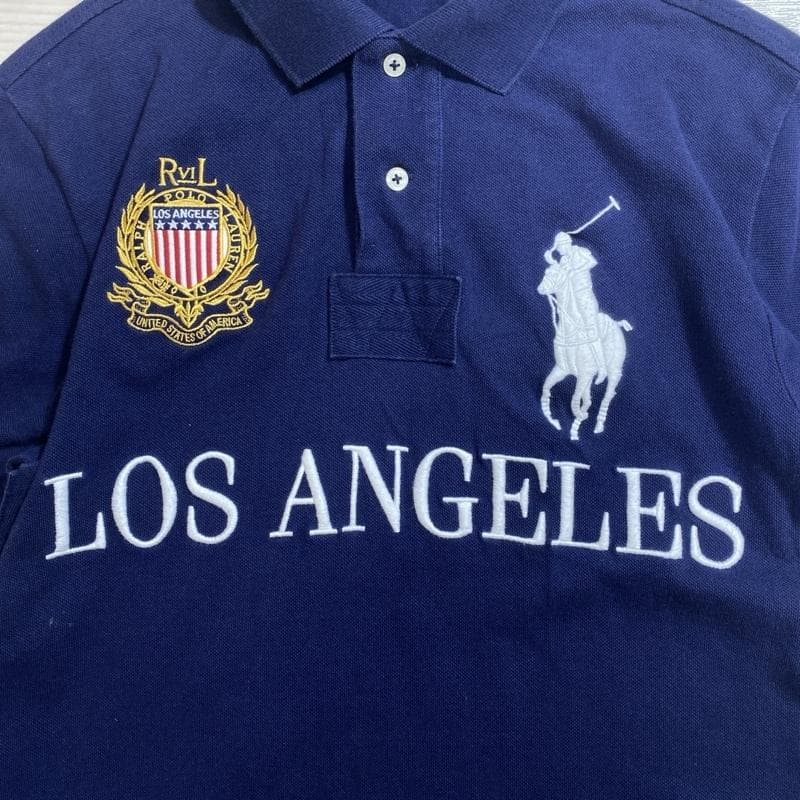 ポロラルフローレン/エンブレム×ロサンゼルス×ビッグポニー刺繍/鹿の子ポロシャツ