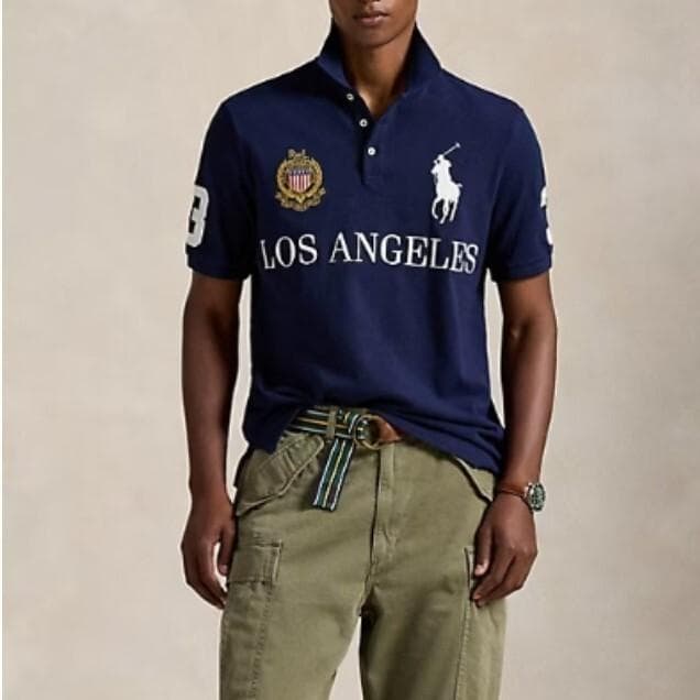 ポロラルフローレン/エンブレム×ロサンゼルス×ビッグポニー刺繍/鹿の子ポロシャツ