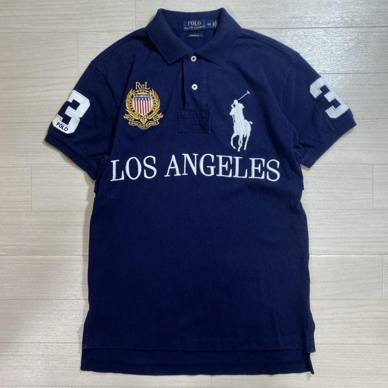 ポロラルフローレン/エンブレム×ロサンゼルス×ビッグポニー刺繍/鹿の子ポロシャツ
