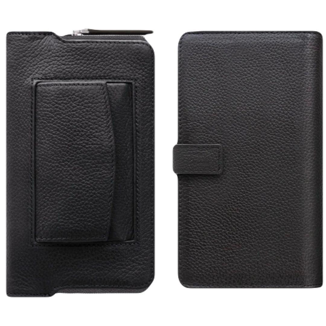 デミュウDEMIU スマホケース 手帳型ブラック マルチ専用ストラップ付き本革