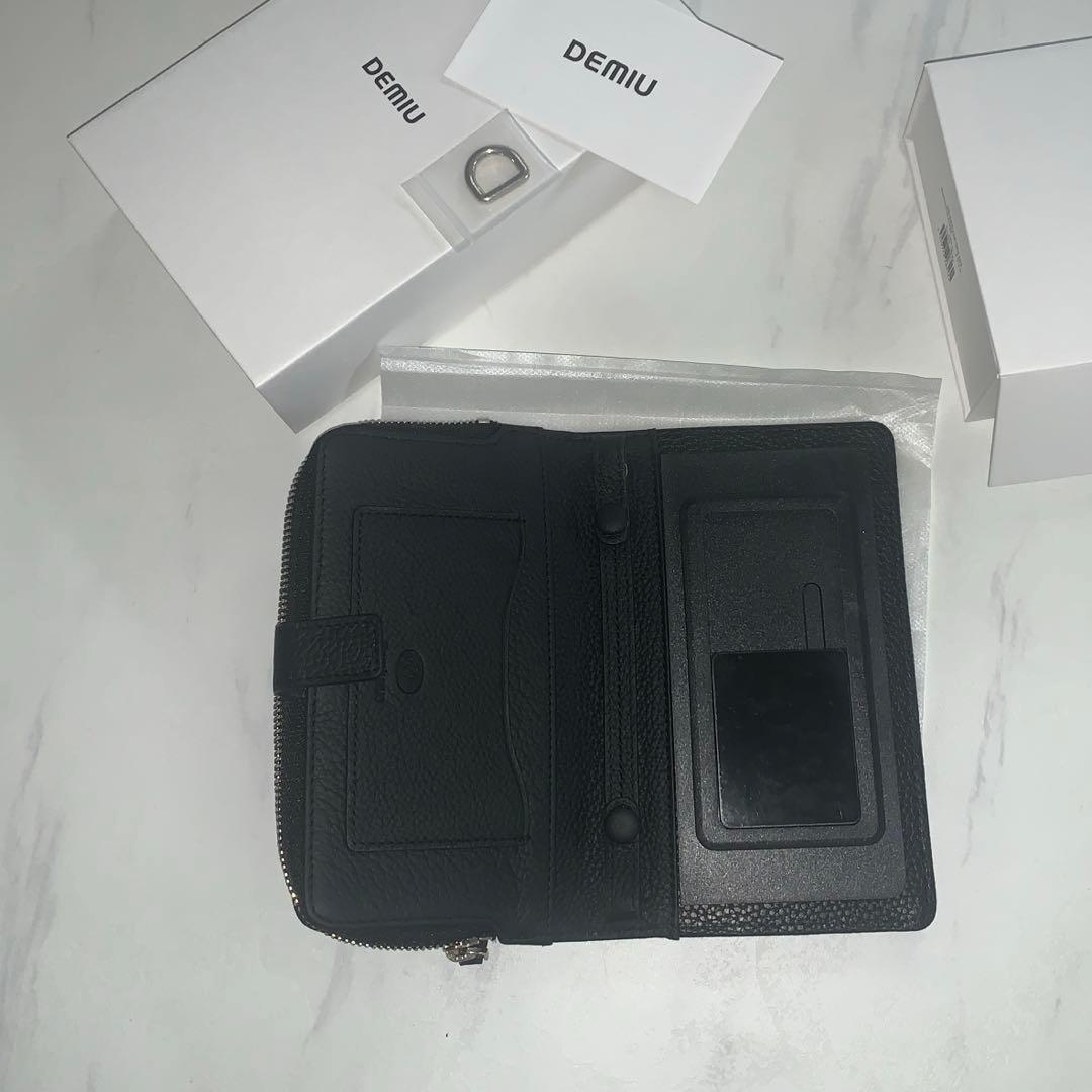 デミュウDEMIU スマホケース 手帳型ブラック マルチ専用ストラップ付き本革