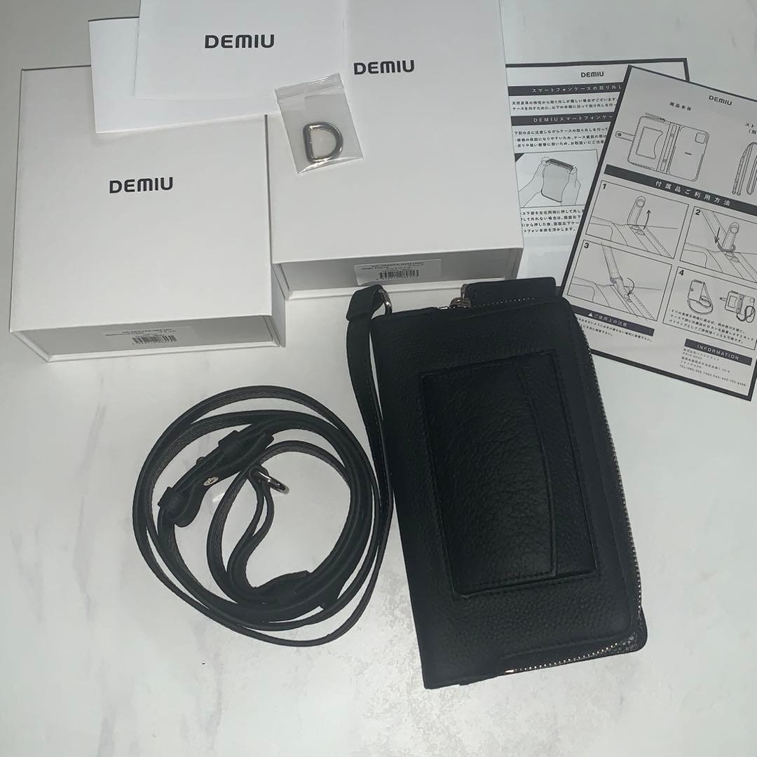 デミュウDEMIU スマホケース 手帳型ブラック マルチ専用ストラップ付き本革