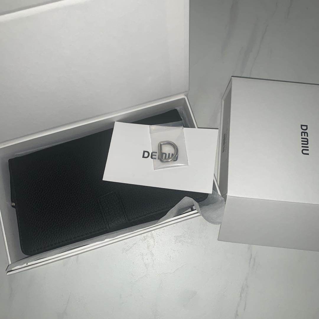 デミュウDEMIU スマホケース 手帳型ブラック マルチ専用ストラップ付き本革