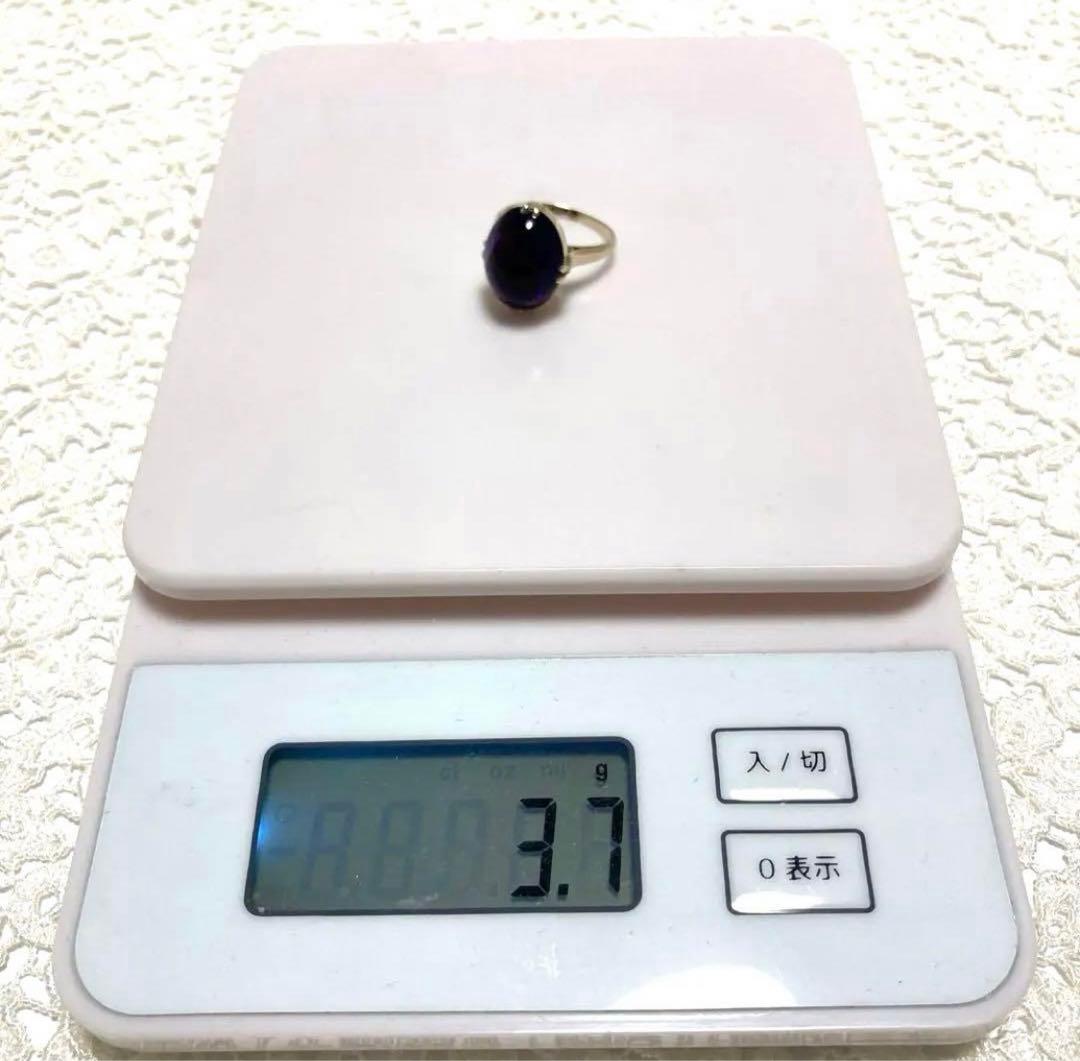 k14WG アメジストカボション リング 千本透かし レトロ