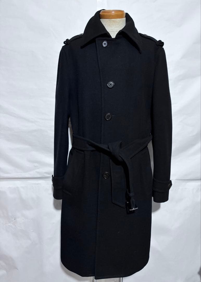 EPOCA UOMOブラック チェスター 厚手　羊毛100 コート ベルト付き