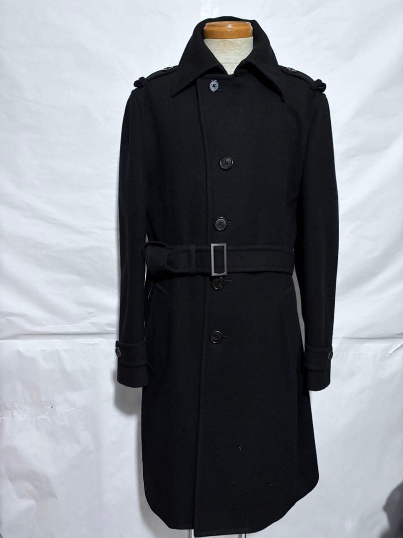 EPOCA UOMOブラック チェスター 厚手　羊毛100 コート ベルト付き