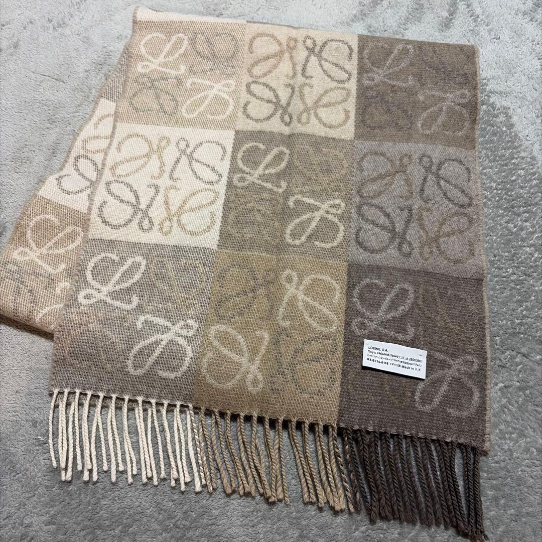 美品 LOEWE ロエベ アナグラム ブロック マフラー カシミヤ ウール