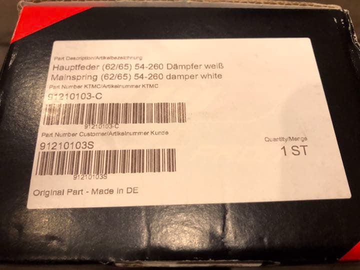 WP リアスプリング　ハスクバーナTE250i 54-260 G/P ホワイト