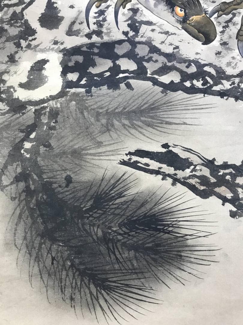 作者不詳/松鷹画賛/マツタカ図/花鳥図/掛軸☆宝船☆AH-536